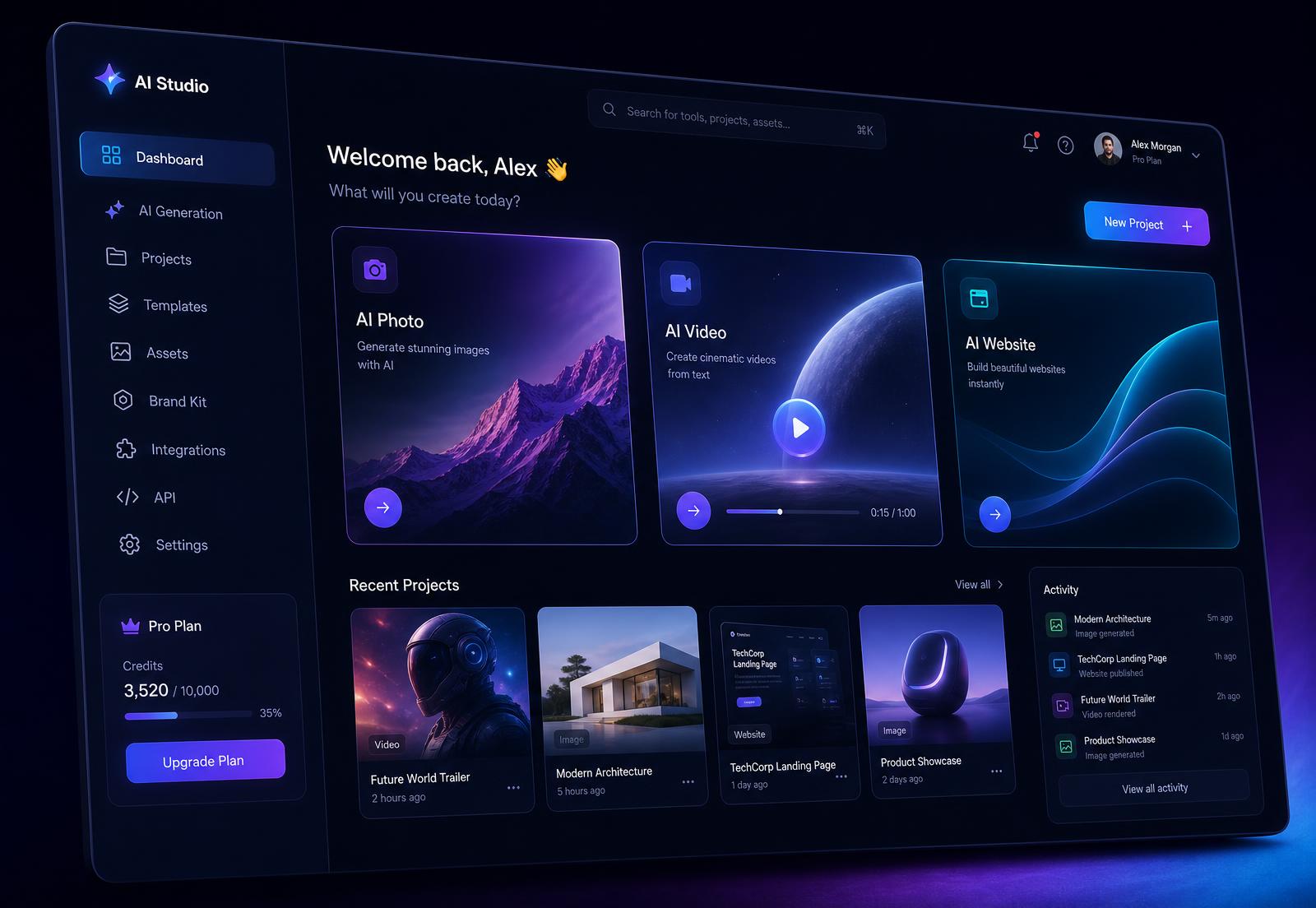 Interface interna da plataforma Creator AI
